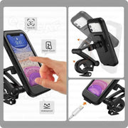 Waterproof Bike Mobile Holder with Aluminum Alloy Base, 360° Rotatable Motorcycle Phone Mount Stand for Handlebar, Rainproof, Anti-Glare Touch-Screen Case for Bicycles, Scooters & Electric Bikes
