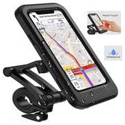 Waterproof Bike Mobile Holder with Aluminum Alloy Base, 360° Rotatable Motorcycle Phone Mount Stand for Handlebar, Rainproof, Anti-Glare Touch-Screen Case for Bicycles, Scooters & Electric Bikes