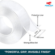 PRIME PICK Double Sided Nano Tape, Transparent, 3m x 30mm, 1mm Thick, Strong Silica Gel, Residue Free, for Wall Mounting, Home, Office & DIY Use (3Mx2MM Transparent)