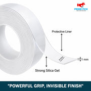 PRIME PICK Double Sided Nano Tape, Transparent, 3m x 30mm, 1mm Thick, Strong Silica Gel, Residue Free, for Wall Mounting, Home, Office & DIY Use (3Mx2MM Transparent)