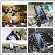 Waterproof Bike Mobile Holder with Aluminum Alloy Base, 360° Rotatable Motorcycle Phone Mount Stand for Handlebar, Rainproof, Anti-Glare Touch-Screen Case for Bicycles, Scooters & Electric Bikes