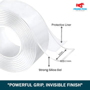 PRIME PICK Double Sided Nano Tape, Transparent, 3m x 30mm, 1mm Thick, Strong Silica Gel, Residue Free, for Wall Mounting, Home, Office & DIY Use (3Mx2MM Transparent)
